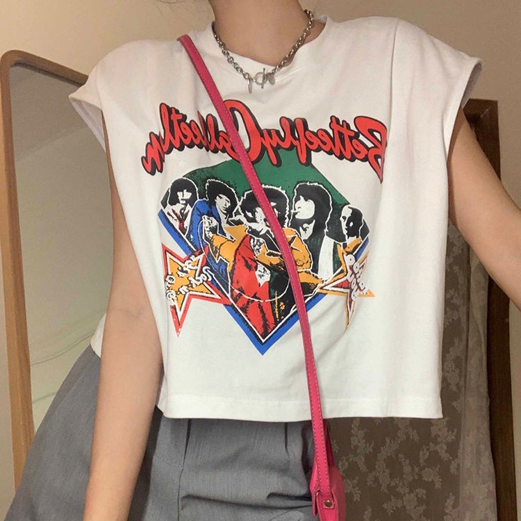 Jiashucheng Áo Thun Sát Nách Dáng Rộng In Họa Tiết Kiểu Retro Thời Trang Mùa Hè