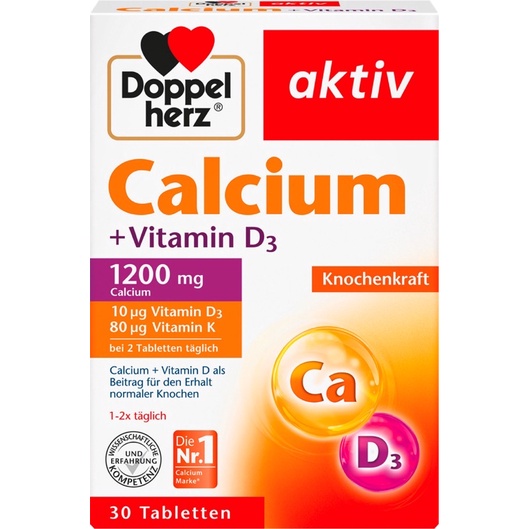 Viên uống bổ sung Canxi Calcium Vitamin D3 1200mg Doppelherz Aktiv - Hộp 30 Viên - Hàng nội địa Đức