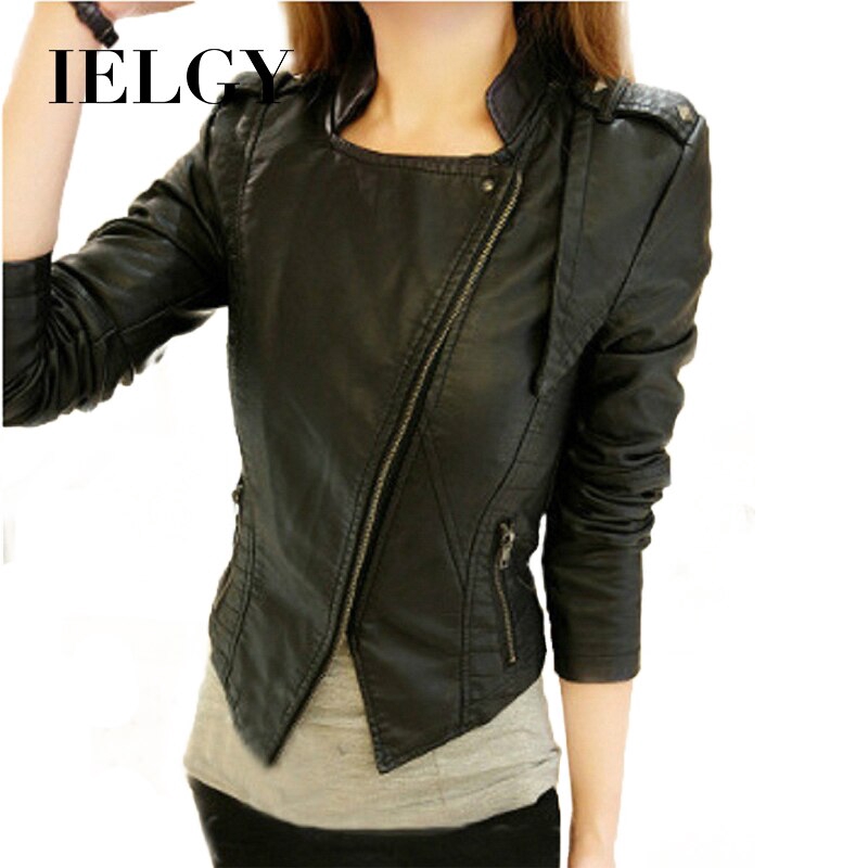 IELGY Áo Khoác Da Pu Ngắn Dáng Ôm Màu Trơn Kiểu Hàn Quốc Xinh Xắn Cho Bạn Gái