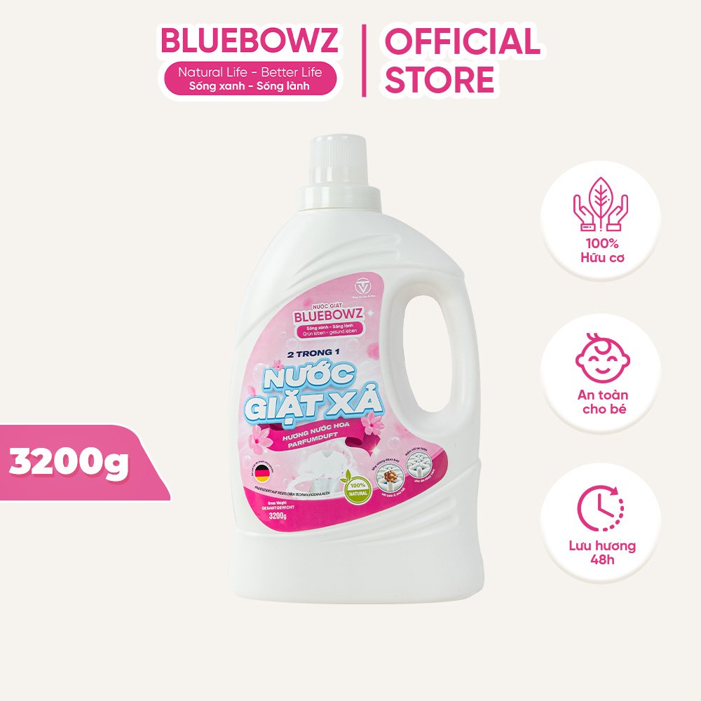 Nước giặt xả hữu cơ hương nước hoa BLUEBOWZ dung dịch giặt quần áo chiết xuất tự nhiên, lưu hương lâu và an toàn cho da