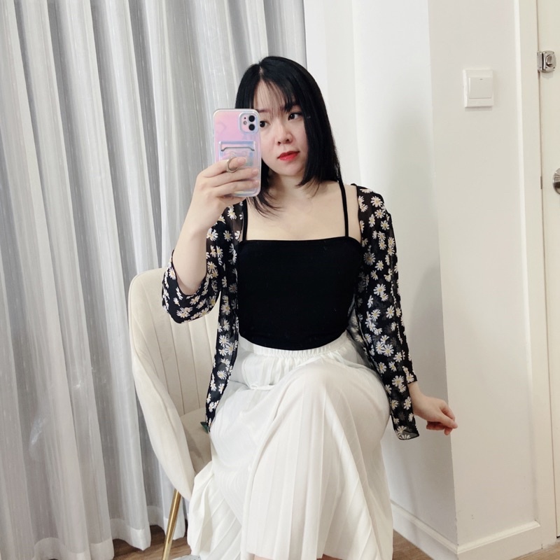 Áo Cardigan khoác mỏng voan hoa tay lỡ👘 Clip + Ảnh thật 👘 áo khoác dáng kimono chất tơ mịn