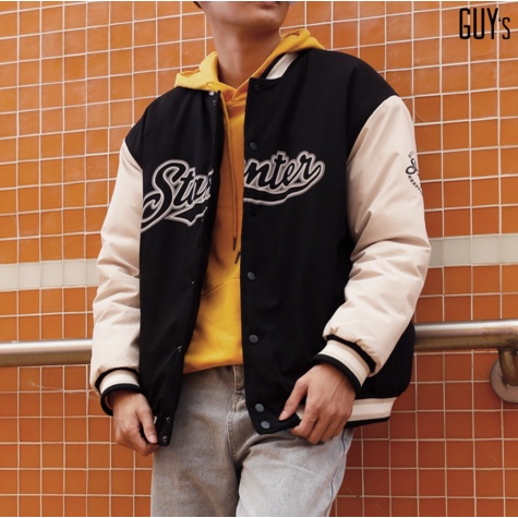 Áo khoác phao bomber Varsity Jacket Stanter GUY's Closet, chất liệu phao dày dặn hình in sắc nét kiểu dáng thể thao