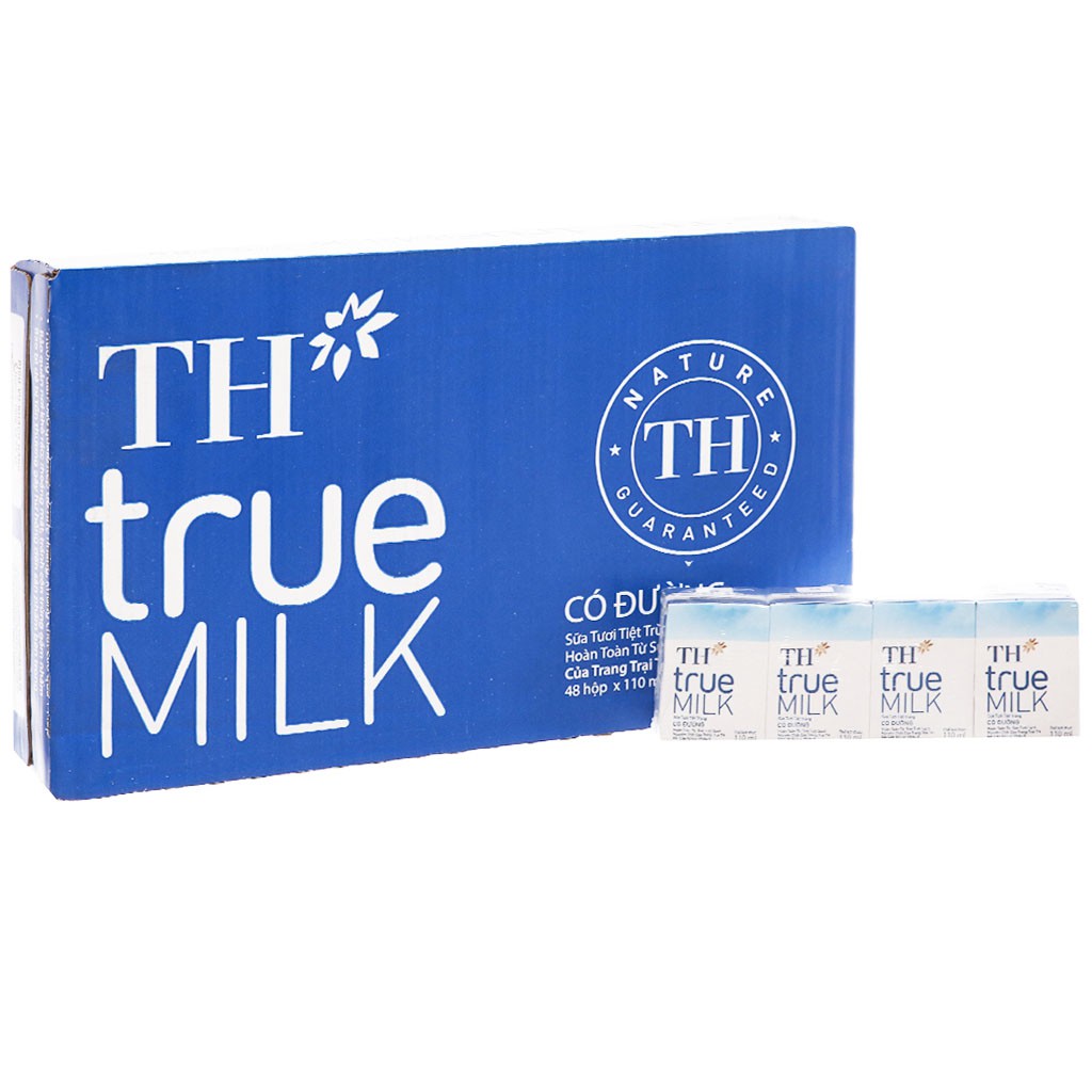 [CHÍNH HÃNG] Sữa Tươi Tiệt Trùng TH True Milk Có Đường/ không đường Thùng 48 Hộp x 110ml