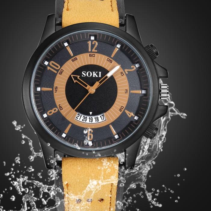 Đồng hồ đeo tay thể thao Soki S014 dây da chống nước thời trang cho nam