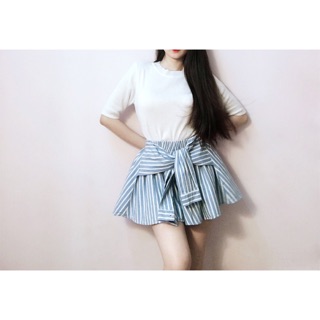 Quần váy sọc cột dây eo