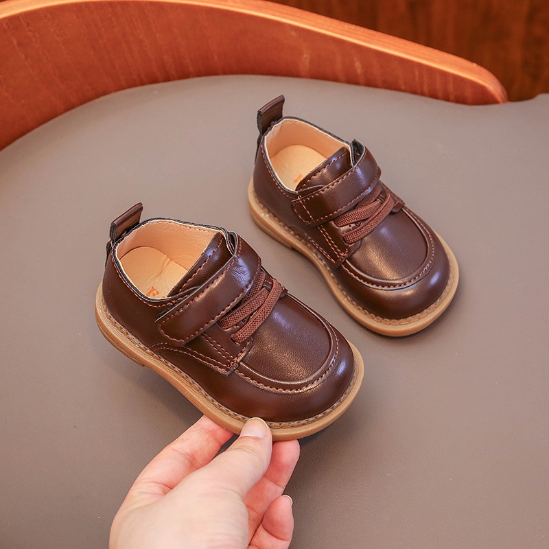 Giày Da Quai Dán Đế Mềm Chống Trượt Phong Cách Anh Quốc Cổ Điển Dành Cho Các Bé 0-6 Tuổi