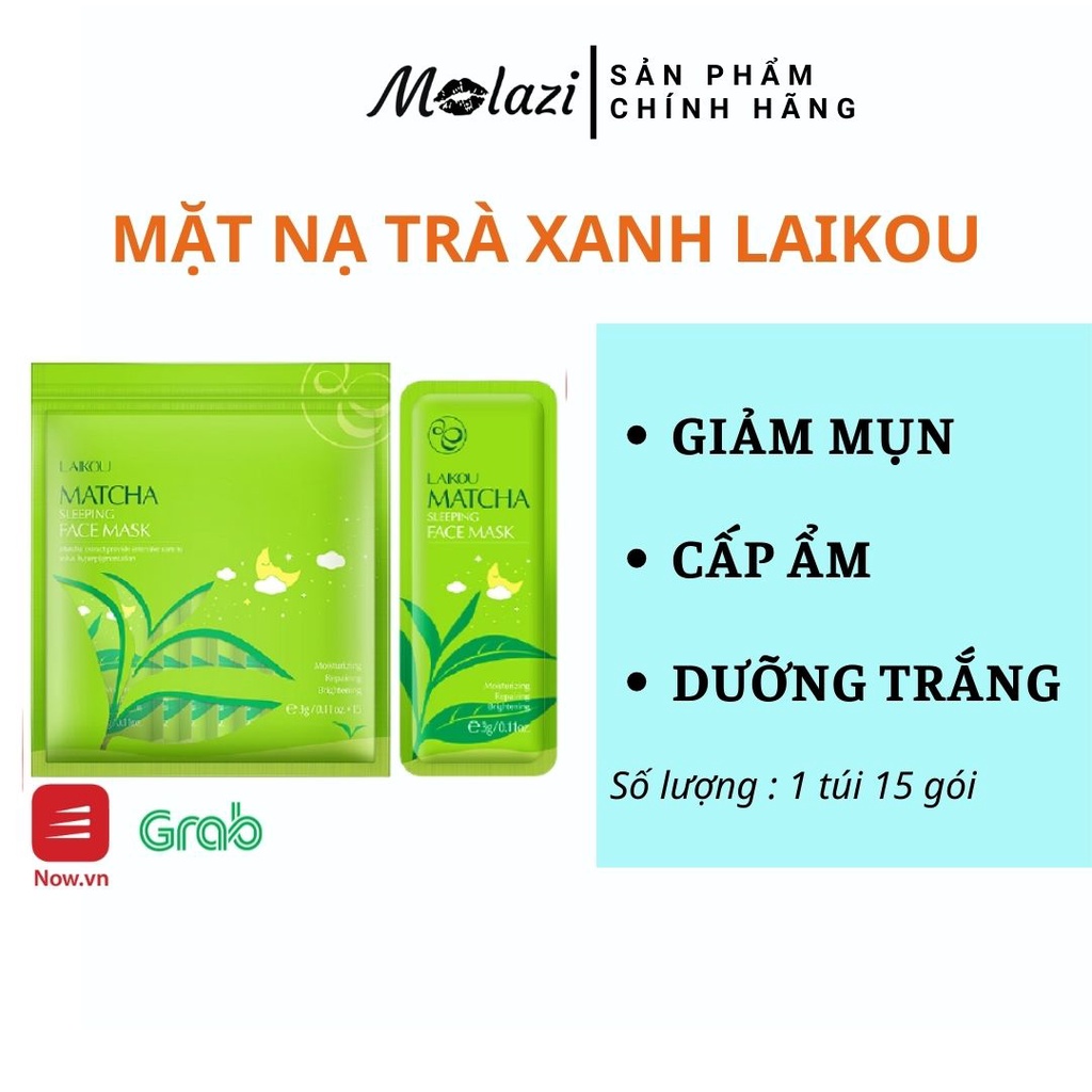 Mặt nạ ngủ cấp ẩm trà xanh matcha laikou hàng nội địa trung trắng da mặt molazi.