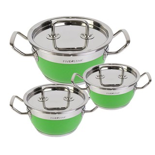 Bộ 3 nồi Inox 430 Fivestar 3 đáy quai vuông sắc màu xanh lá FSB3025 - Hàng chính hãng, bảo hành 60 tháng