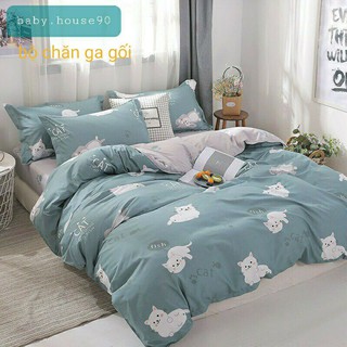 Bộ chăn ga gối Cotton Poly màu xanh giá cực rẻ, hàng nhập khẩu cao cấp, drap giường ga giường đẹp
