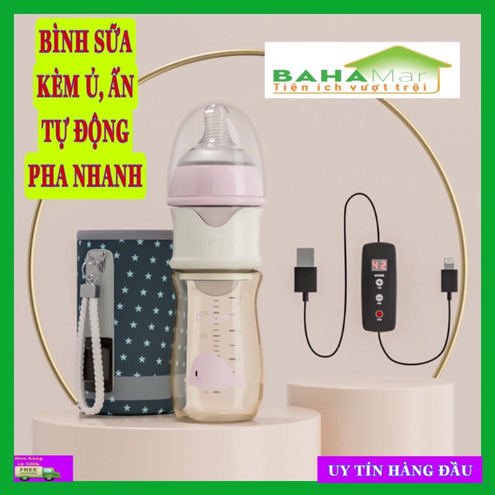 BÌNH SỮA KÈM Ủ TỰ ĐỘNG PHA NHANH "BAHAMAR" Có ngăn chứa sữa riêng biệt, khi cần ấn nhả để lắc pha nhanh trong tích tắc.