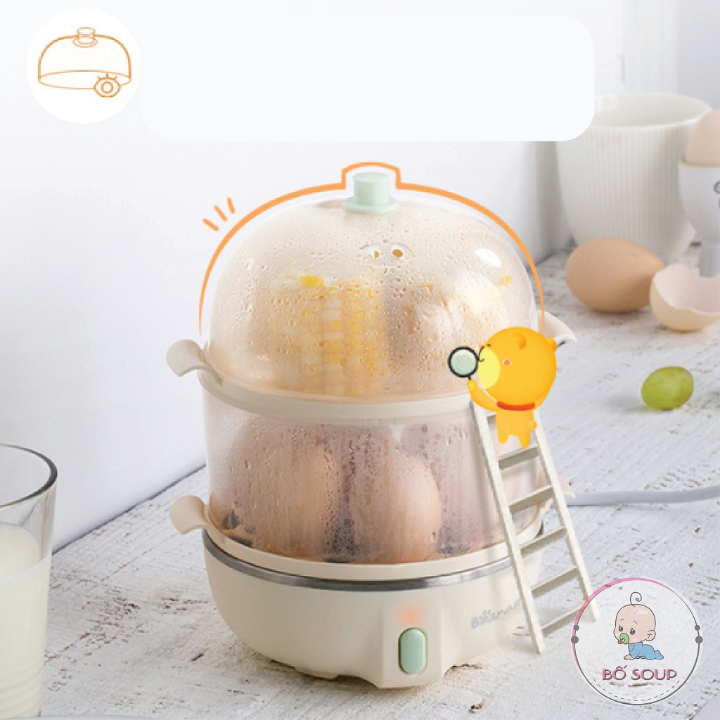 Nồi Hấp Mini 2 Tầng Bear Có Chế Độ Tự Ngắt, Nồi Dùng Cho Bé Ăn Dặm BLW