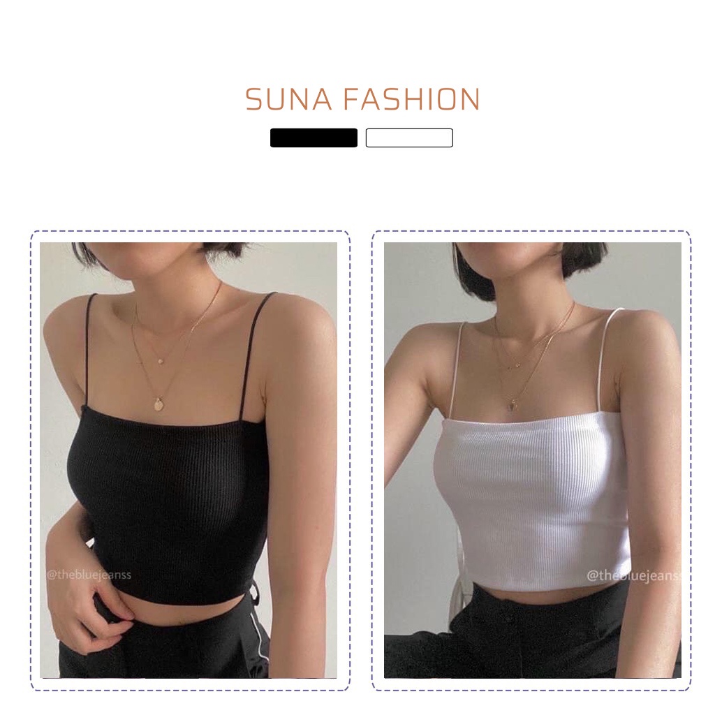 Áo 2 dây nữ thun tăm co giãn ôm dáng, Áo hai dây croptop SUNA FASHION dây bún