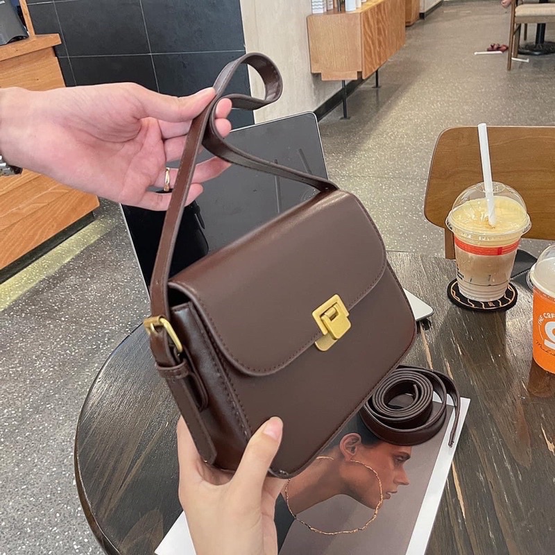 Túi Xách Nữ Khoá Gập, Túi Đeo Chéo Nữ Da Lì Thời Trang