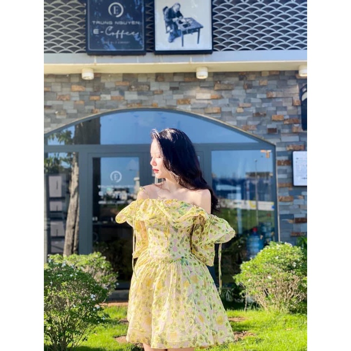 Váy hoa trễ vai viền bèo háck dáng Hakieu MSP 111