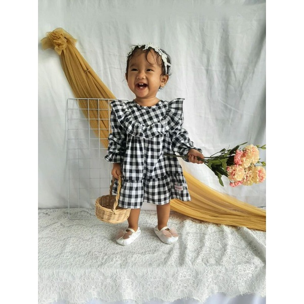 Babymakaila - Đầm Dài Tay Kẻ Sọc Caro Màu Xanh Nhạt Và Đen Nhạt Cho Bé Gái Từ 1 Năm 2th 3 Tuổi Của Miakaila Cửa Hàng Chính Thức