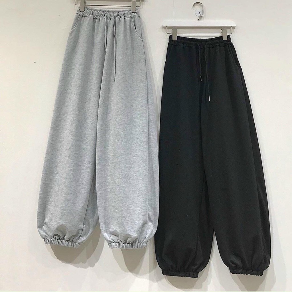 Quần Jogger Nữ Dài Ống Rộng bo gấu trơn đen xám hottrend 2020 freesize dưới 65kg [ảnh thật]