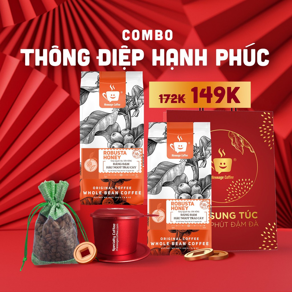 Quà tặng cà phê Combo Tết Sung Túc Trọn Phút Đậm Đà cao cấp, tiết kiệm, túi quà tặng người thân ý nghĩa