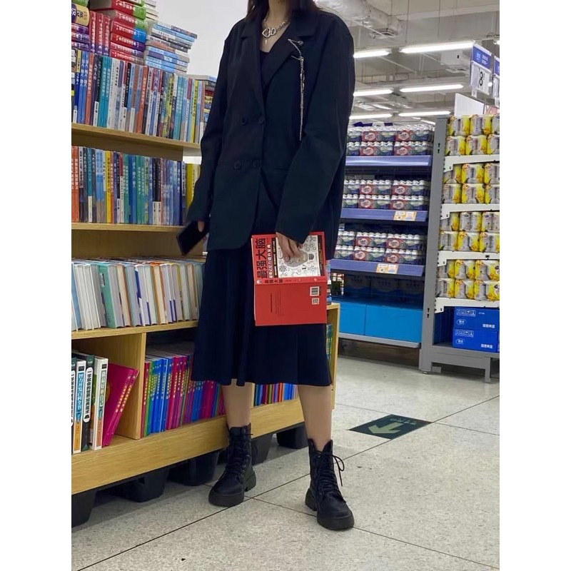 Áo Vest/ blazer đen dáng Oversized kèm dây xích siêu ngầu cho Nam và Nữ Ulzzang (ảnh thật) | BigBuy360 - bigbuy360.vn