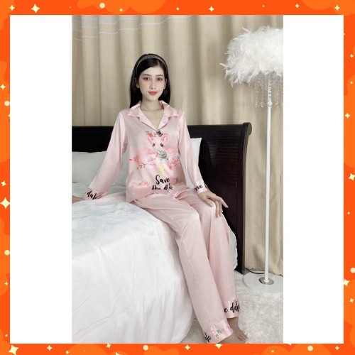 [QUYỄN RŨ KHI Ở NHÀ] Bộ Quần Áo Mặc Nhà Pijama Nữ Lụa Satin Dài Tay Họa Tiết Dễ Thương HK-PJ022