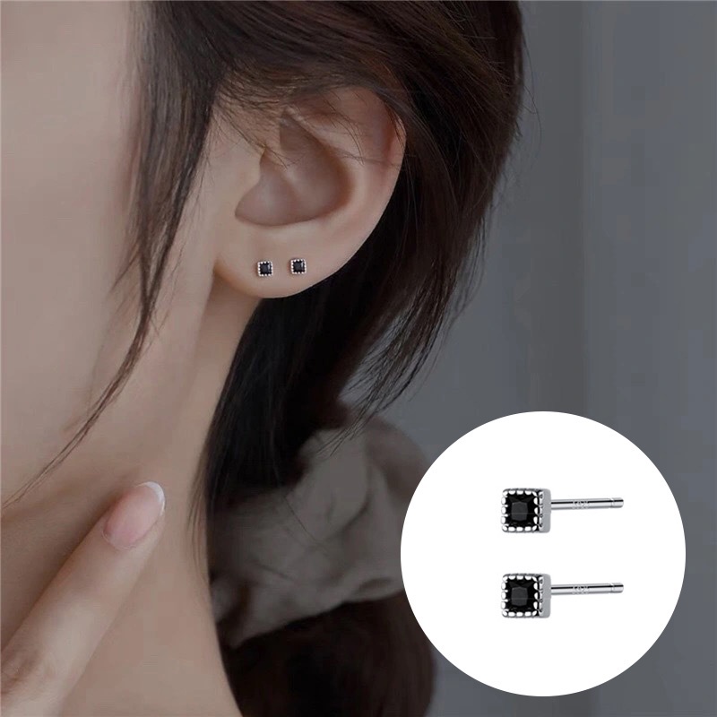 【kifli】Bông Tai Mạ Bạc 925 Hình Vuông Đính Đá Zircon Đơn Giản