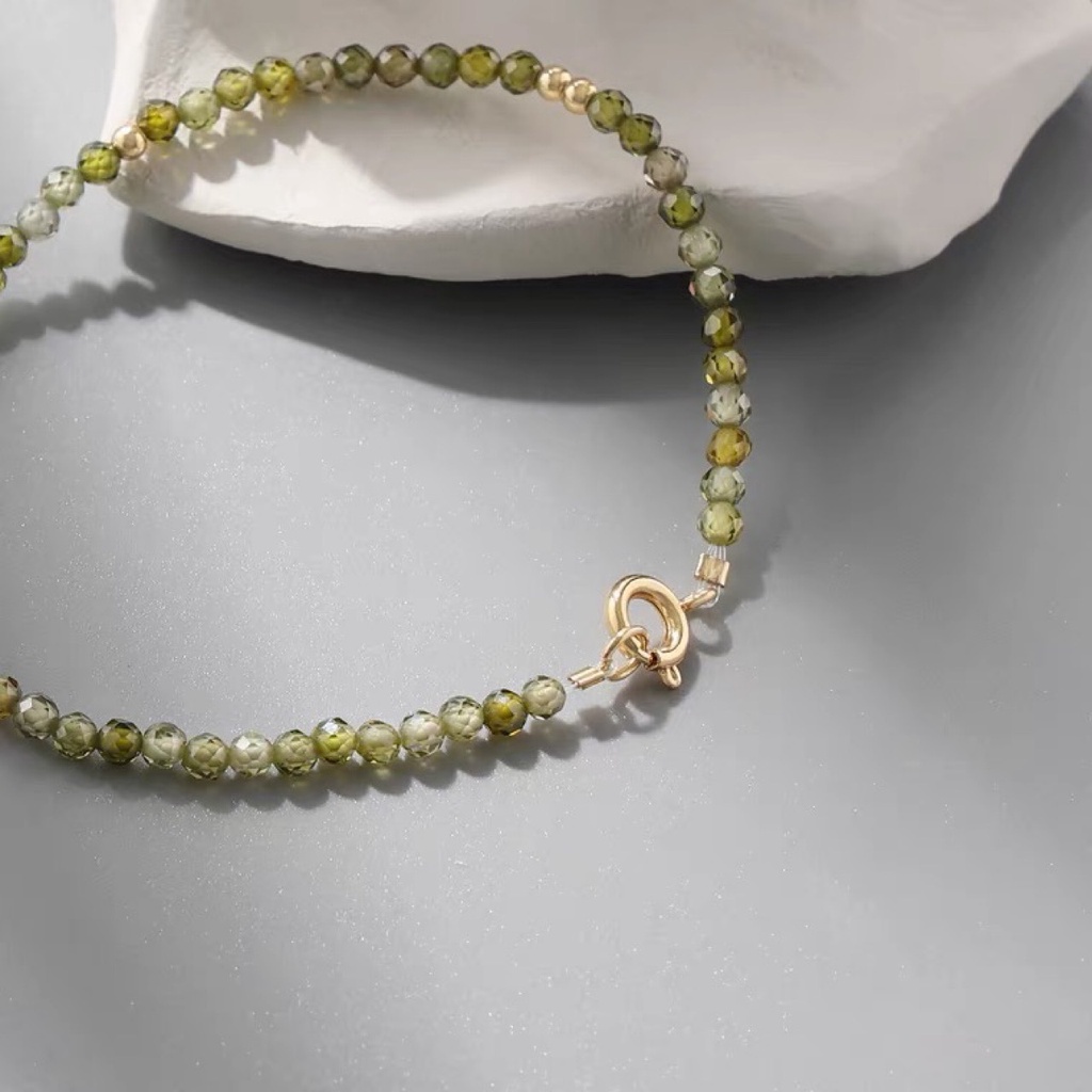 [Hàng Mới Về] Vòng Đeo Tay Đính Hạt Xanh Lá Cây Kiểu Cổ Điển Thời Trang Mùa Hè Cho Nữ