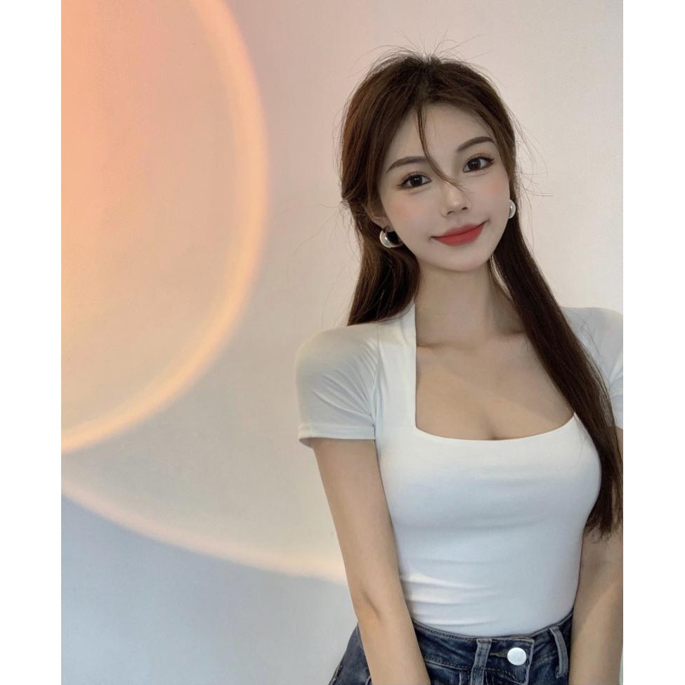 [MÃ GIẢM 20k] Áo Thun Ôm Body Cổ Vuông Tay Con Borip Khoe Eo byChang kèm hình, video thật