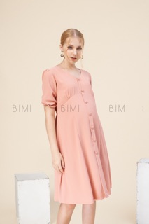 ĐẦM HỒNG NÚT CỔ V - BIMI