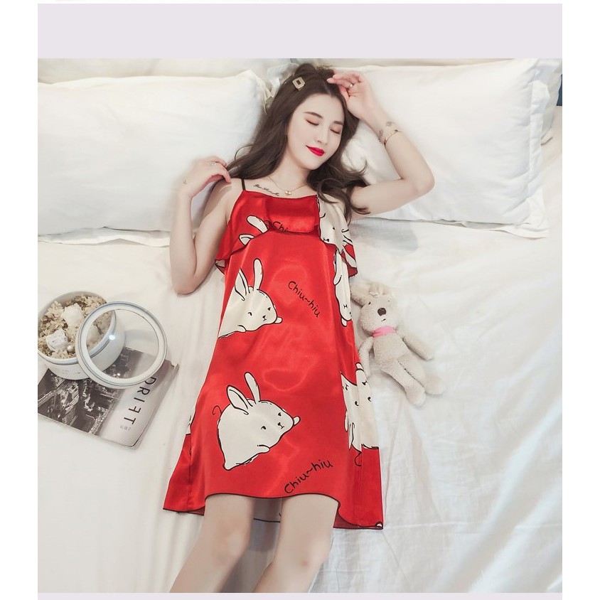 Váy ngủ lụa phi bóng 2 dây kèm bra lót mút dễ thương, đầm ngủ lụa 2 dây hàng Quảng Châu | BigBuy360 - bigbuy360.vn