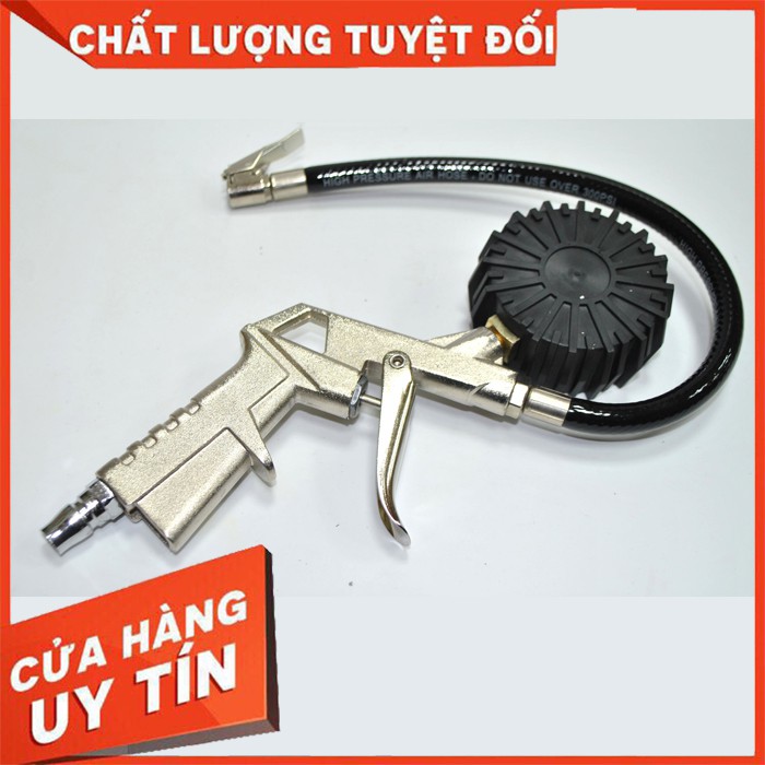 Vòi Bơm Lốp + Đồng Hồ Đo Áp Suất Xe Máy, Ô Tô