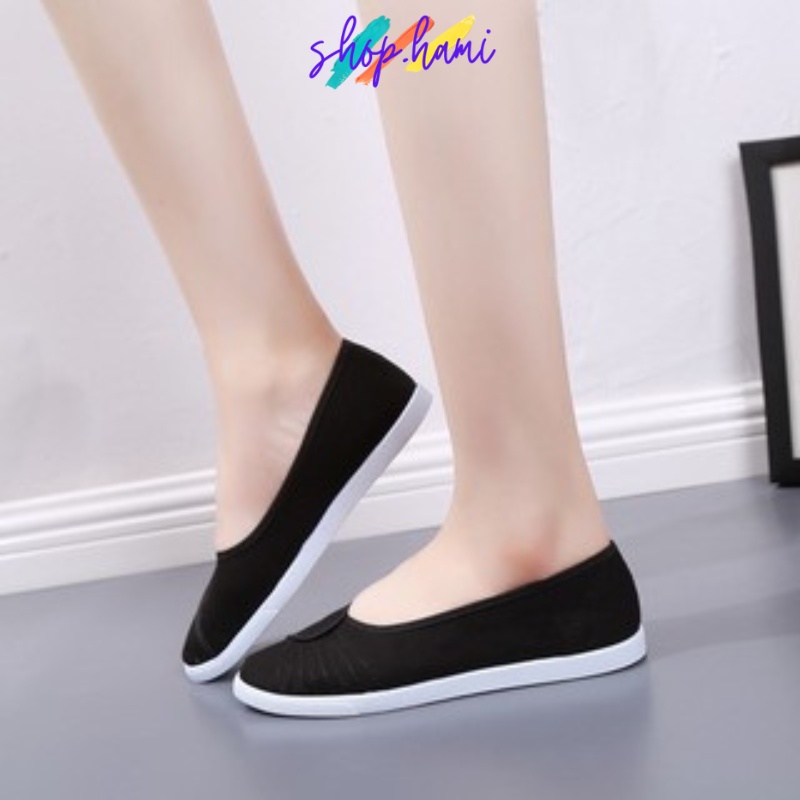 Giày Búp Bê Vải Nữ Đẹp 2021 Siêu Xinh Đế Bằng Mũi Tròn Mềm Mại Với Màu : Đen - Trắng Đủ size 35 -40 SHOP HAMI G34