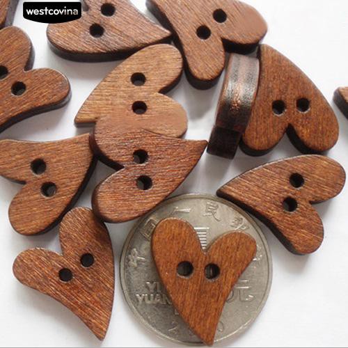 Set 100 nút gỗ 2 lỗ hình trái tim tự làm may vá thủ công