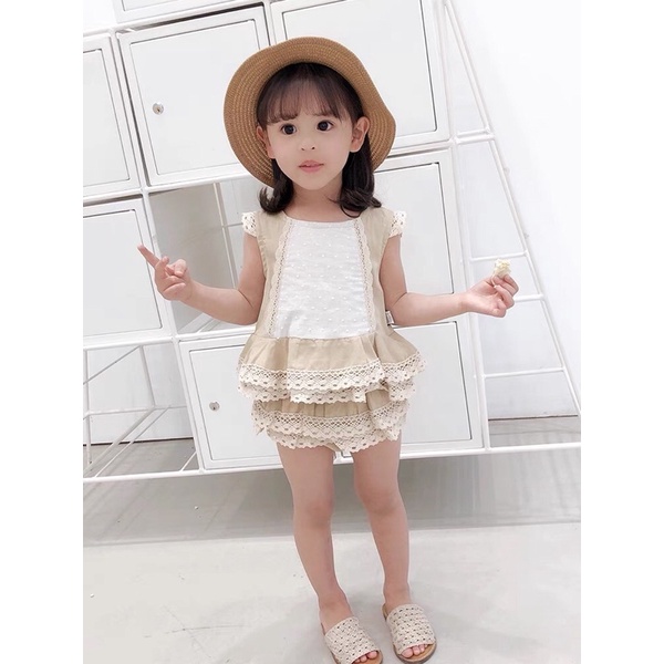 Bộ quần áo bé gái phối ren hàng cao cấp ảnh thật y hình