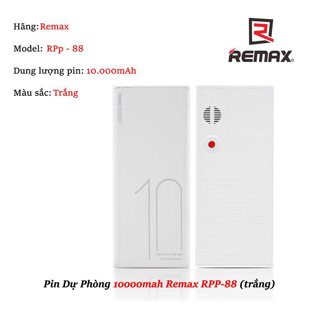 Pin Sạc Dự Phòng Mẫu Đẹp Remax 10000mAh RPP-88