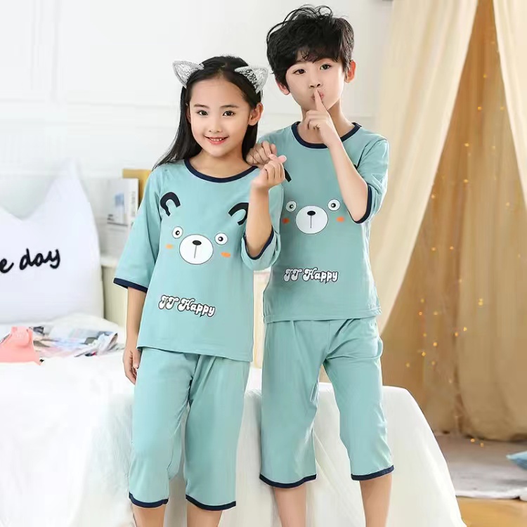 Bộ Đồ Ngủ Tay Dài 3 / 4 Bằng Cotton 100-160cm Dành Cho Bé