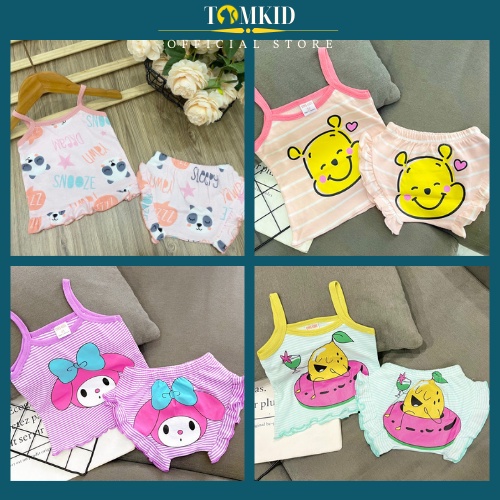 Bộ 2 dây bé gái, đồ bộ chip cho bé gái chất cotton borip dày dặn thoáng mát co giãn tốt 8-23kg Tomkids