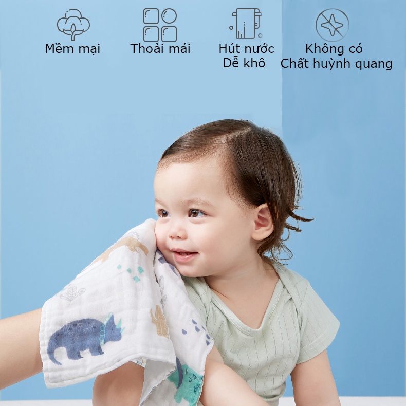 Khăn lau mặt cao cấp cho bé KUB, khăn sợi bông 6 lớp mềm mại dễ dàng thấm nước an toàn cho bé