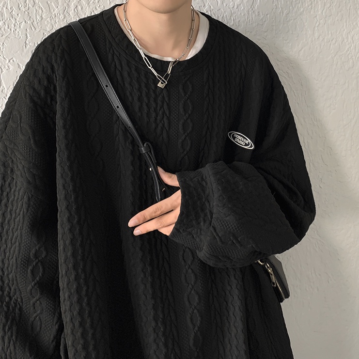 [Thời Trang] Ins Siêu Hot Áo Sweatshirt Dày Dặn Cổ Tròn Dáng Rộng Thiết Kế Cảm Giác Phong Cách Đường Phố Hồng Kông Thời Trang Thu Đông Cho Nam