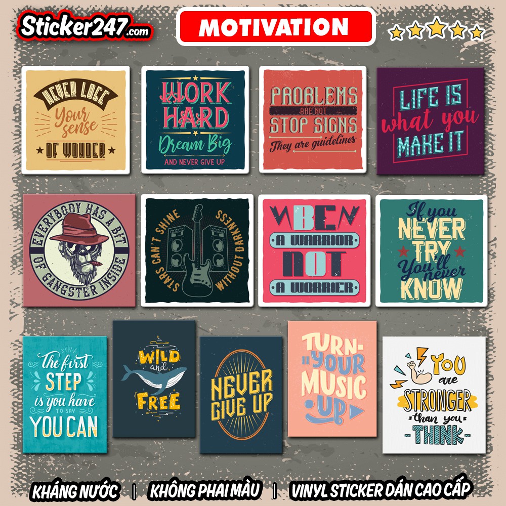 Sticker Động lực Motivation 𝑭𝒓𝒆𝒆𝒔𝒉𝒊𝒑 Sticker Retro Vintage, dán laptop, điện thoại, đàn guitar, mũ bảo hiểm, vali, ipad