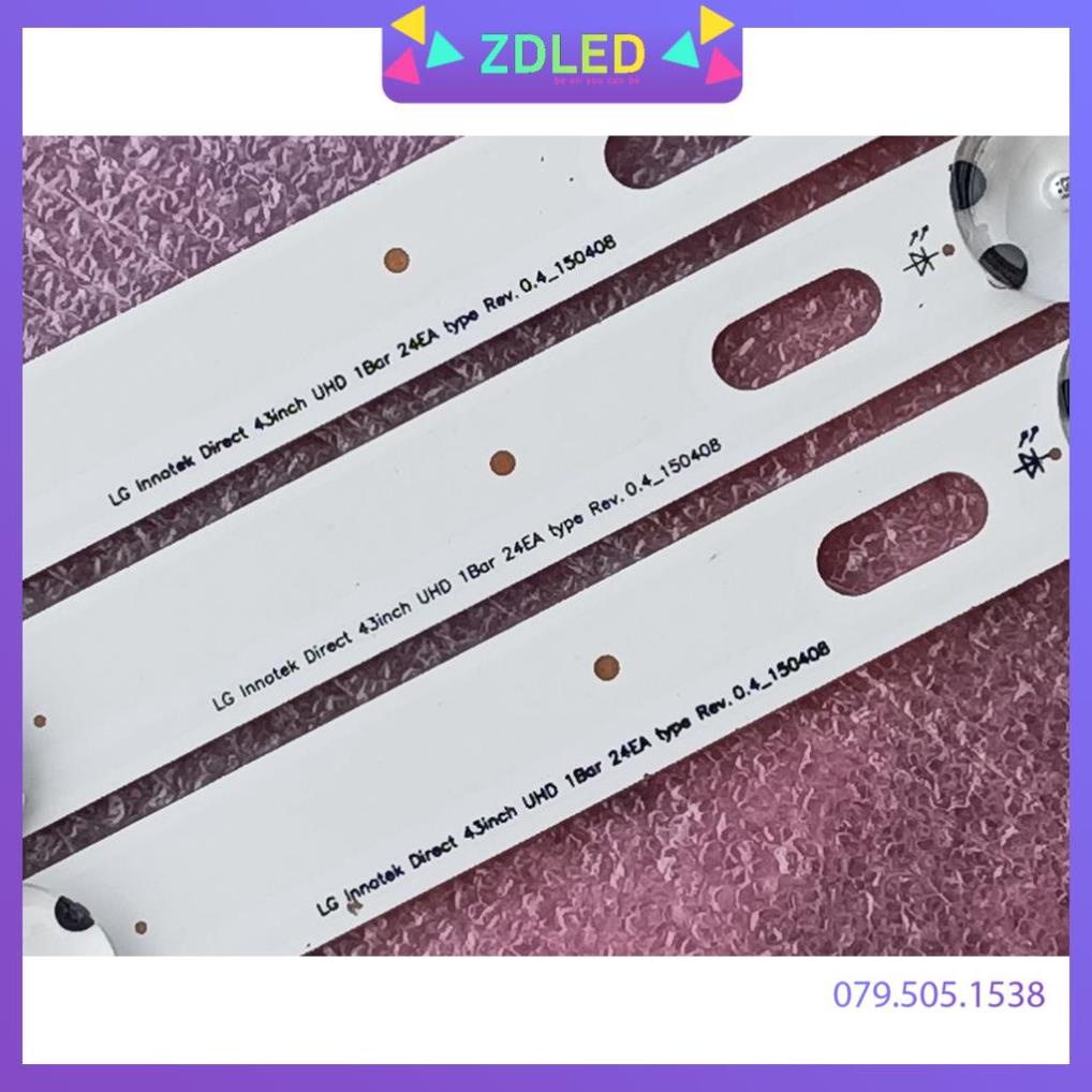 THANH LED TIVI LG 43UF6400 HÀNG ZIN HÃNG MỚI BỘ 3 THANH MỖI THANH 8 BÓNG 3V DÀI 84,9m UF64-UHD-A LG Innorek Direct 43inc