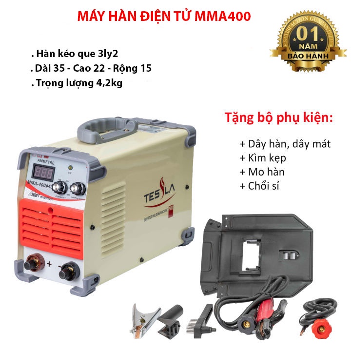 Máy hàn điện tử - Máy hàn que, hàn hồ quang TESLA MMA400#40 hàn kéo que 3.2 | TẶNG dây hàn + dây mát + mo hàn