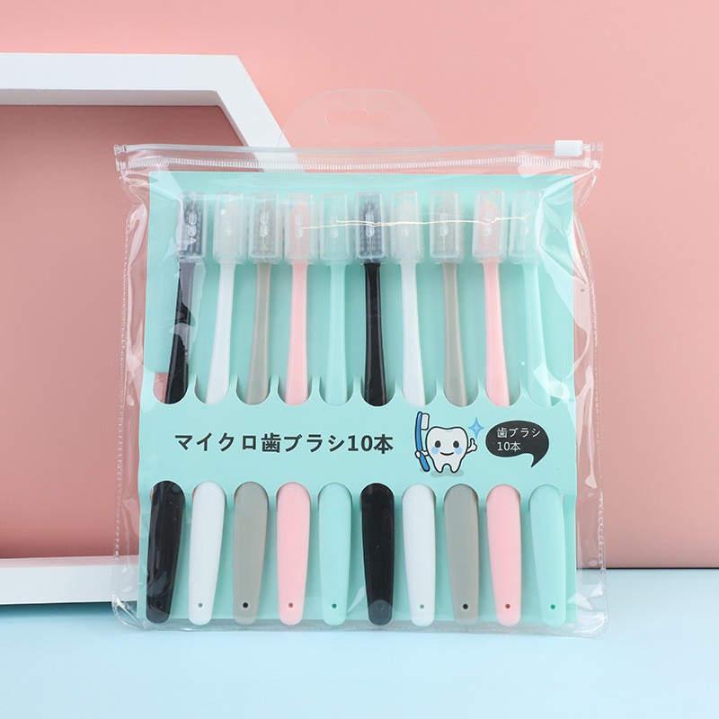 [Set 10 Chiếc] Bàn Chải Đánh Răng Nhật Bản Muikuro Có Nắp Đậy Đóng Túi Zip