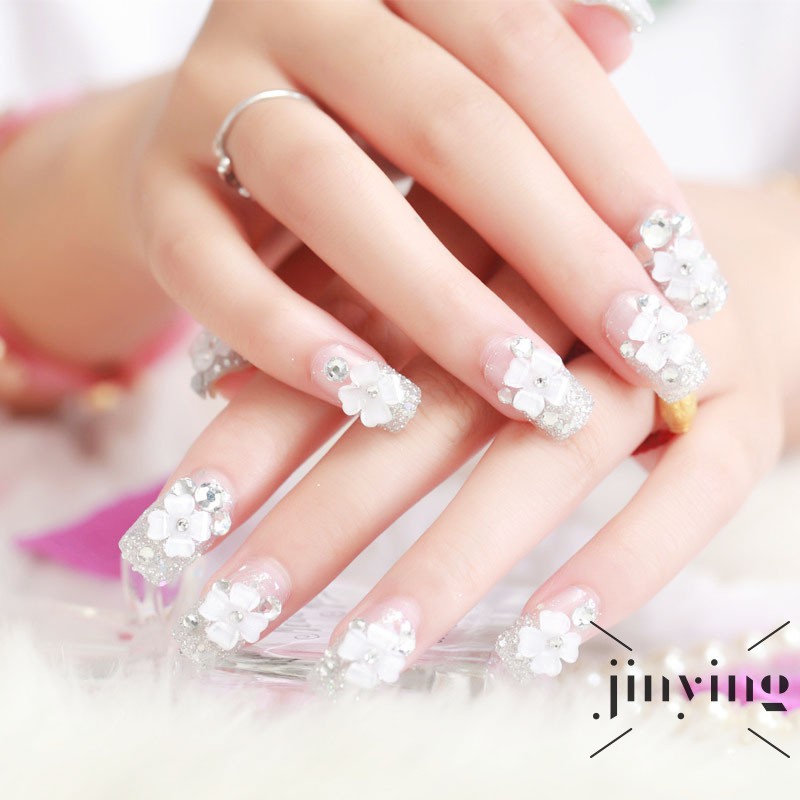 GETNOIVAS [Hàng mới về] Set 24 móng tay giả đính hoa 3d thời trang