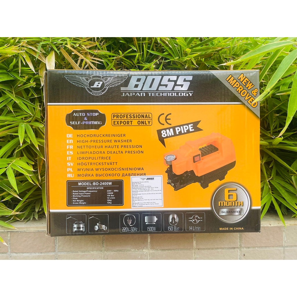 Máy rửa xe Boss 2400W, lỏi đồng 100%, chỉnh áp và không chỉnh.