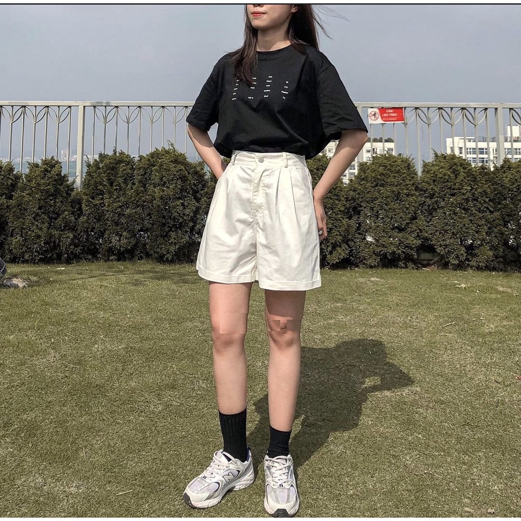 Quần Short Kaki 3 Màu PEONYB Nữ [FREESHIP]  Shorts khaki sắn gấu cạp khuy lưng thun màu ĐEN | TRẮNG | BE Ulzzang