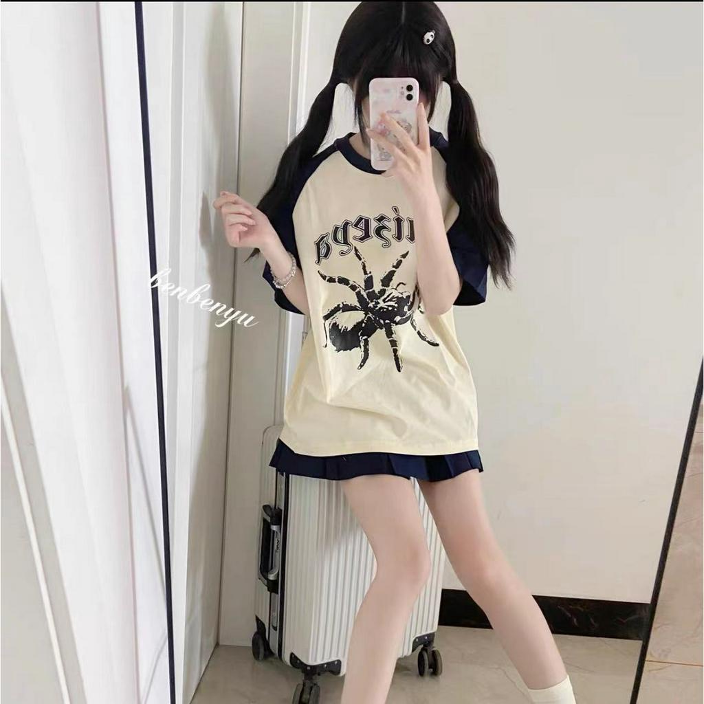 Ethelgirl Áo Thun Tay Ngắn Dáng Rộng In Khối Màu Thời Trang Hàn Quốc Cổ Điển Dành Cho Bạn Nữ