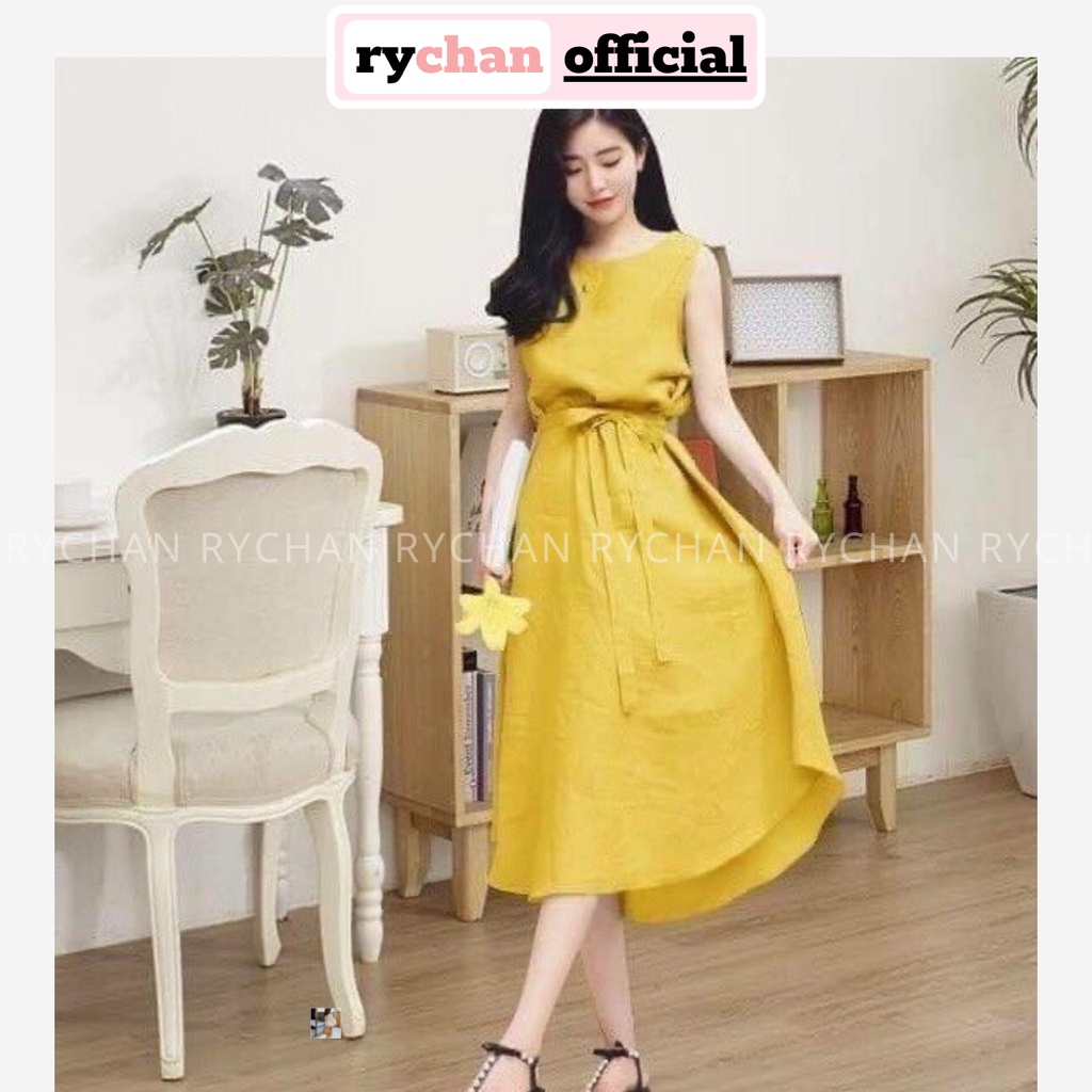 Đầm Xòe Sát Nách Dáng Dài Buộc Eo Ba Màu  - DX843