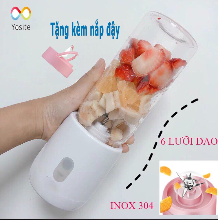 [6 Lưỡi] Máy Xay Sinh Tố Thủy Tinh Cầm Tay Anglecup Kèm Dây Sạc Siêu Tiện Lợi