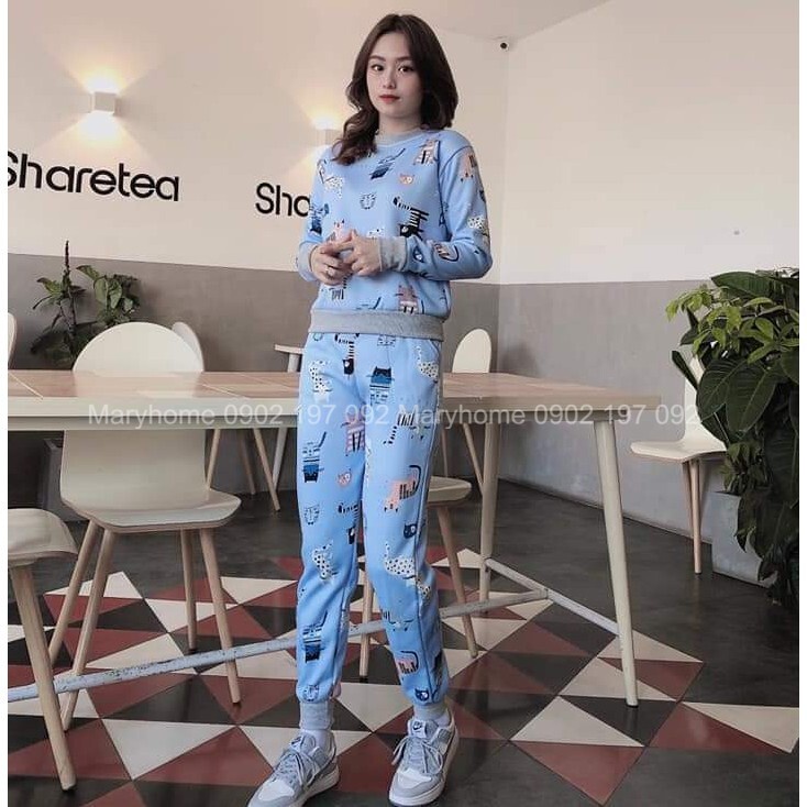 Bộ nỉ nữ thu đông dài tay dáng thể thao cao cấp, ấm áp trẻ trung Maryhome | BigBuy360 - bigbuy360.vn