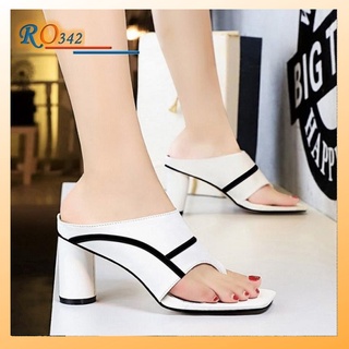 Dép nữ cao gót quai ngang 7 phân hàng hiệu rosata hai màu đen trắng ro342
