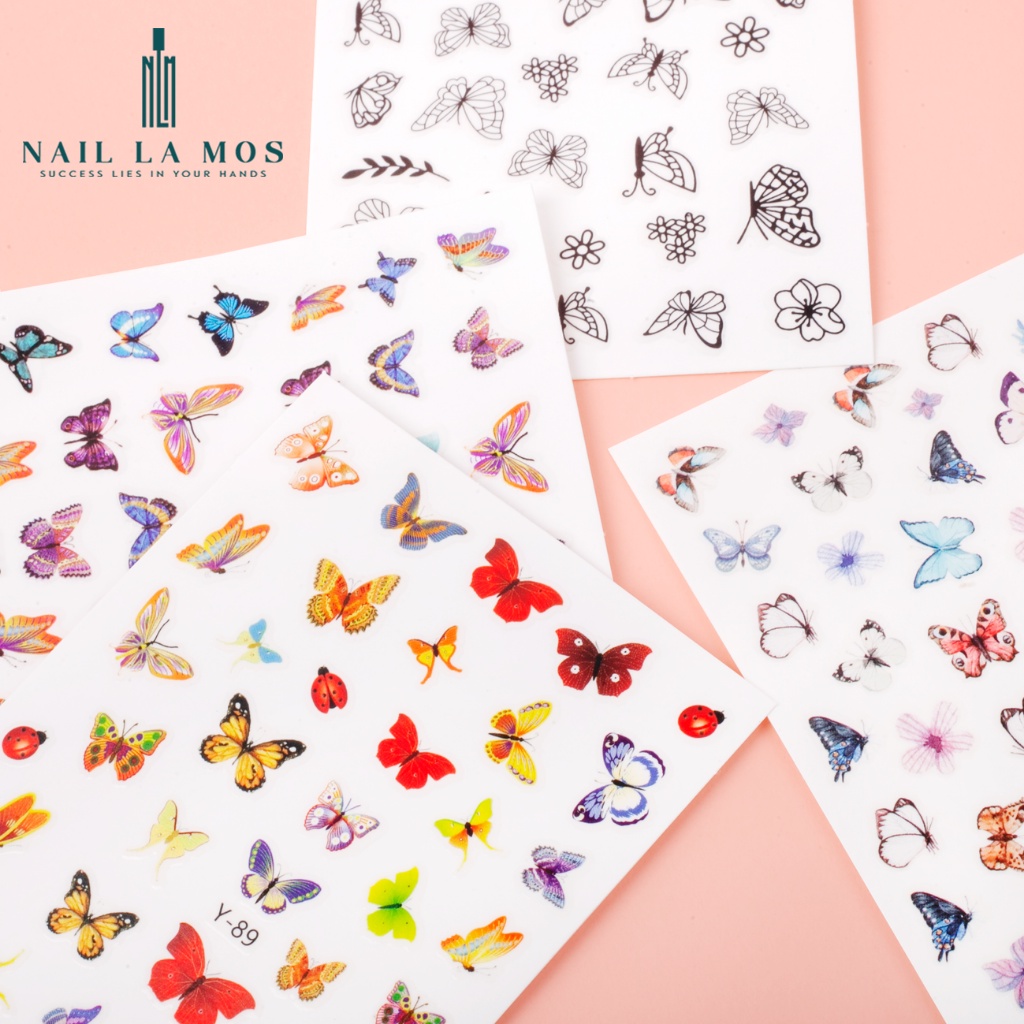 Miếng dán móng tay 3D nail sticker chủ đề con bướm 7 mẫu (lẻ 1 tấm)
